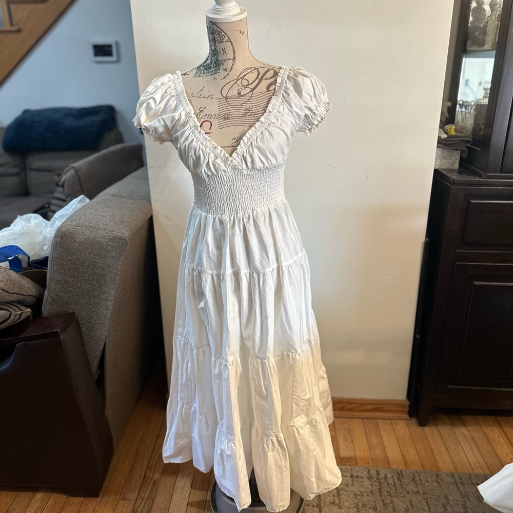 DANIELLE BERNSTEIN White Tiered Ruffled Maxi Dress